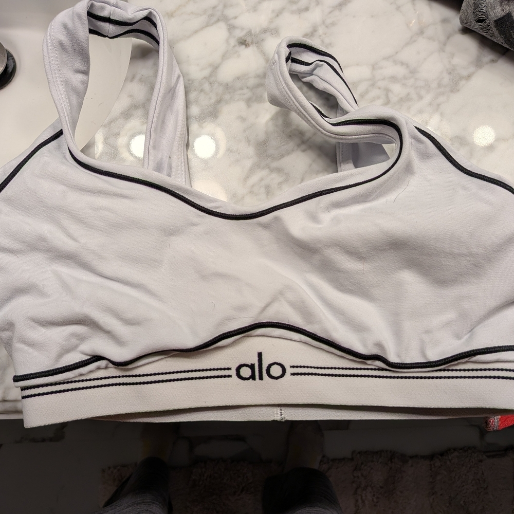 ALO Yoga White Bra with Black Accents